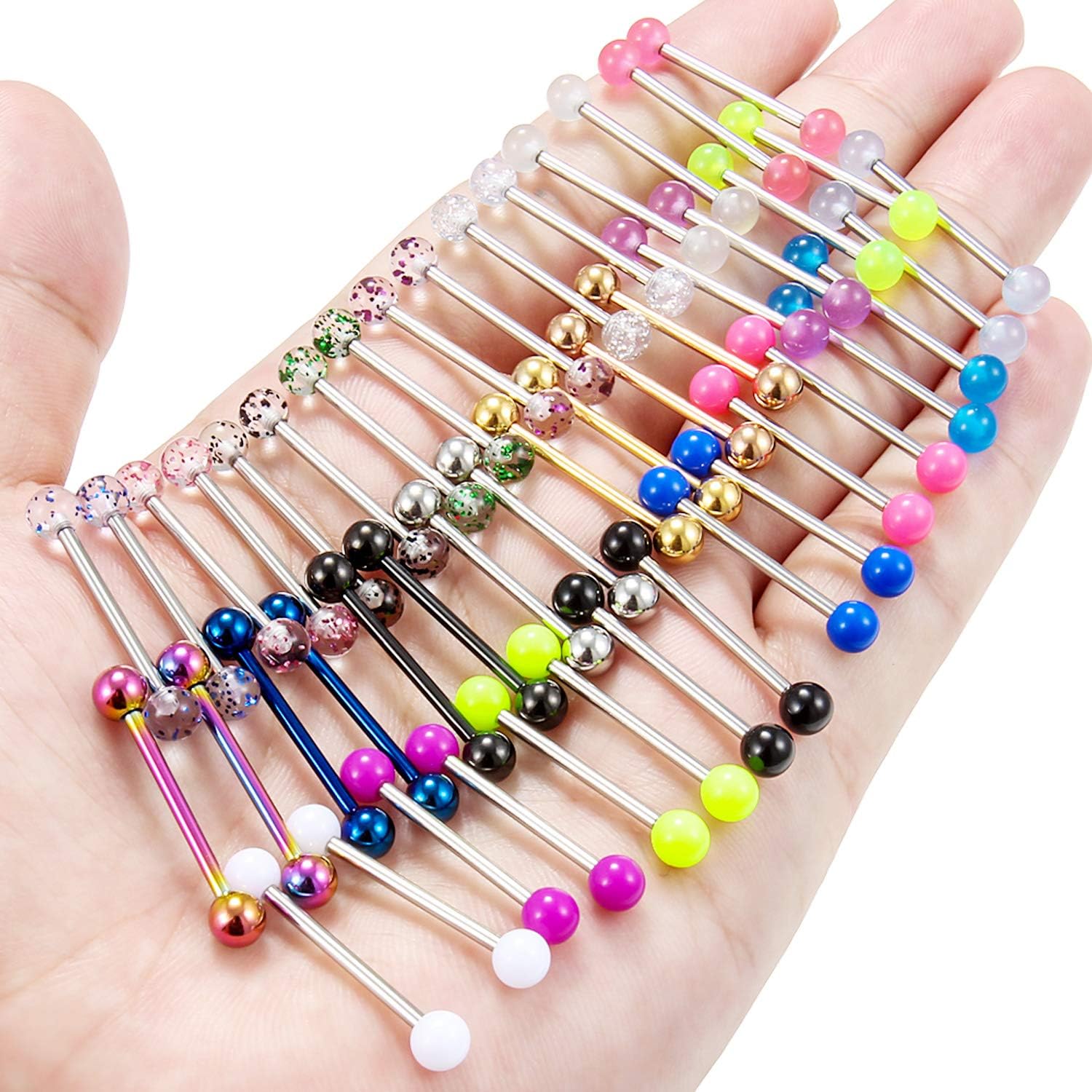 24 - 48pcs 14G 14 - 22mm Tongue Rings Nipple Straight Barbells Surgical Steel Nipplerings Bar Body Piercing Jewelry for Women Men - QIAO CrystalQIAO CrystalQIAO Crystal