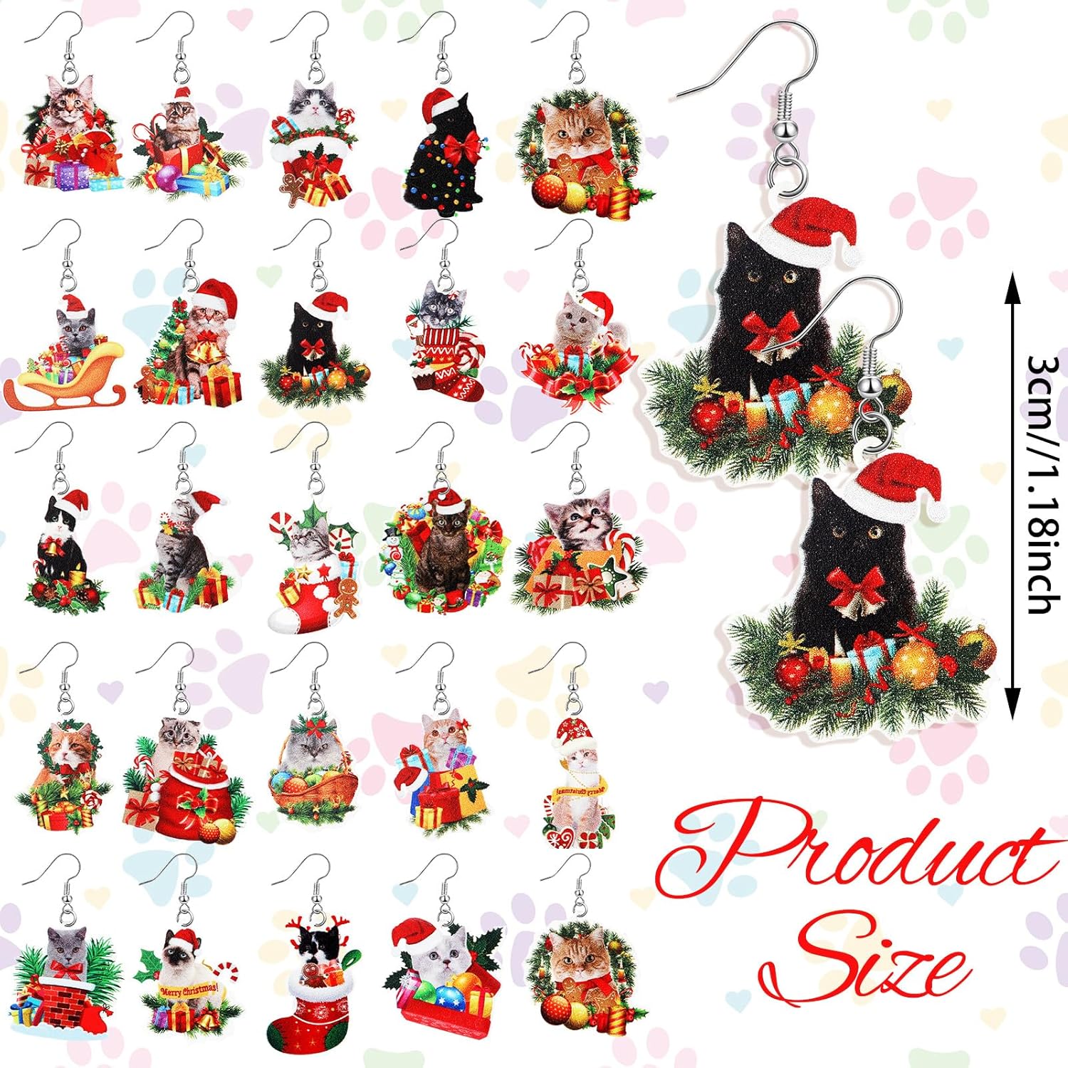 24 Pairs Christmas Cute Cat Earrings - Dangle Acrylic Kitten Earrings for Charm Decoration Gifts - QIAO Crystal我的商店QIAO Crystal