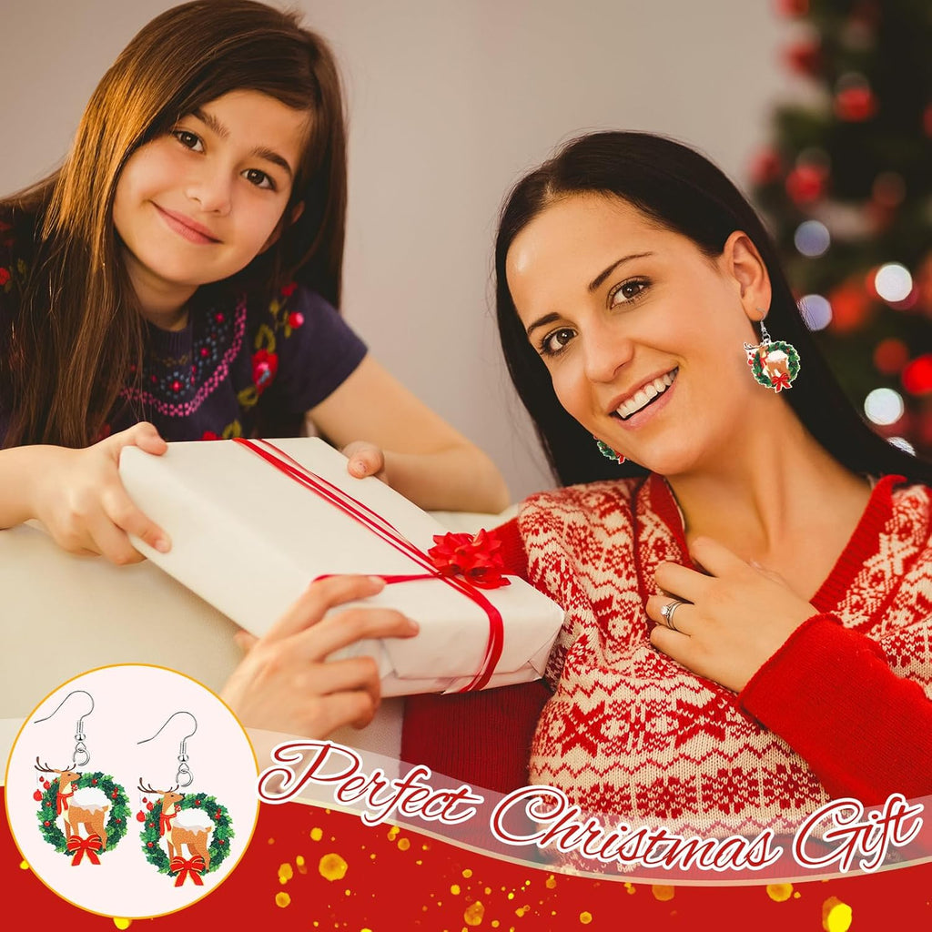 24 Pairs Christmas Drop Earrings Bulk Thanksgiving Xmas Holiday Acrylic Dangle Earrings Christmas Tree Bow Deer Snowflake Garland Red Truck Earrings Jewelry Set for Women Adults Gifts - 我的商店我的商店我的商店