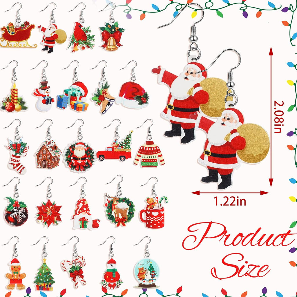 24 Pairs Christmas Drop Earrings Bulk Thanksgiving Xmas Holiday Acrylic Dangle Earrings Christmas Tree Bow Deer Snowflake Garland Red Truck Earrings Jewelry Set for Women Adults Gifts - 我的商店我的商店我的商店