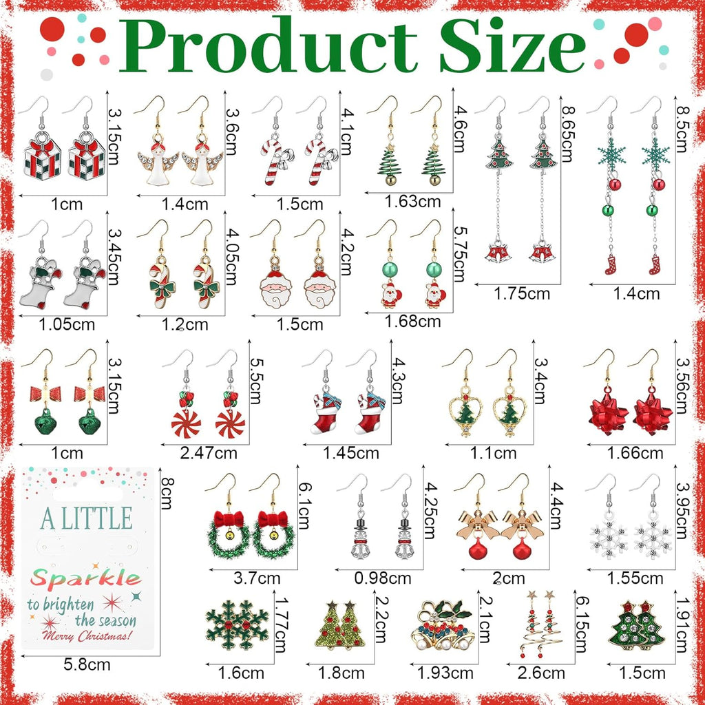 24 Pairs Christmas Earrings for Women Christmas Gifts Bulk Individually Packaged Xmas Holiday Dangle Earrings with Cards Festive Cute Snowflake Xmas Tree Snowman Santa Claus Jewelry Gifts - 我的商店我的商店我的商店
