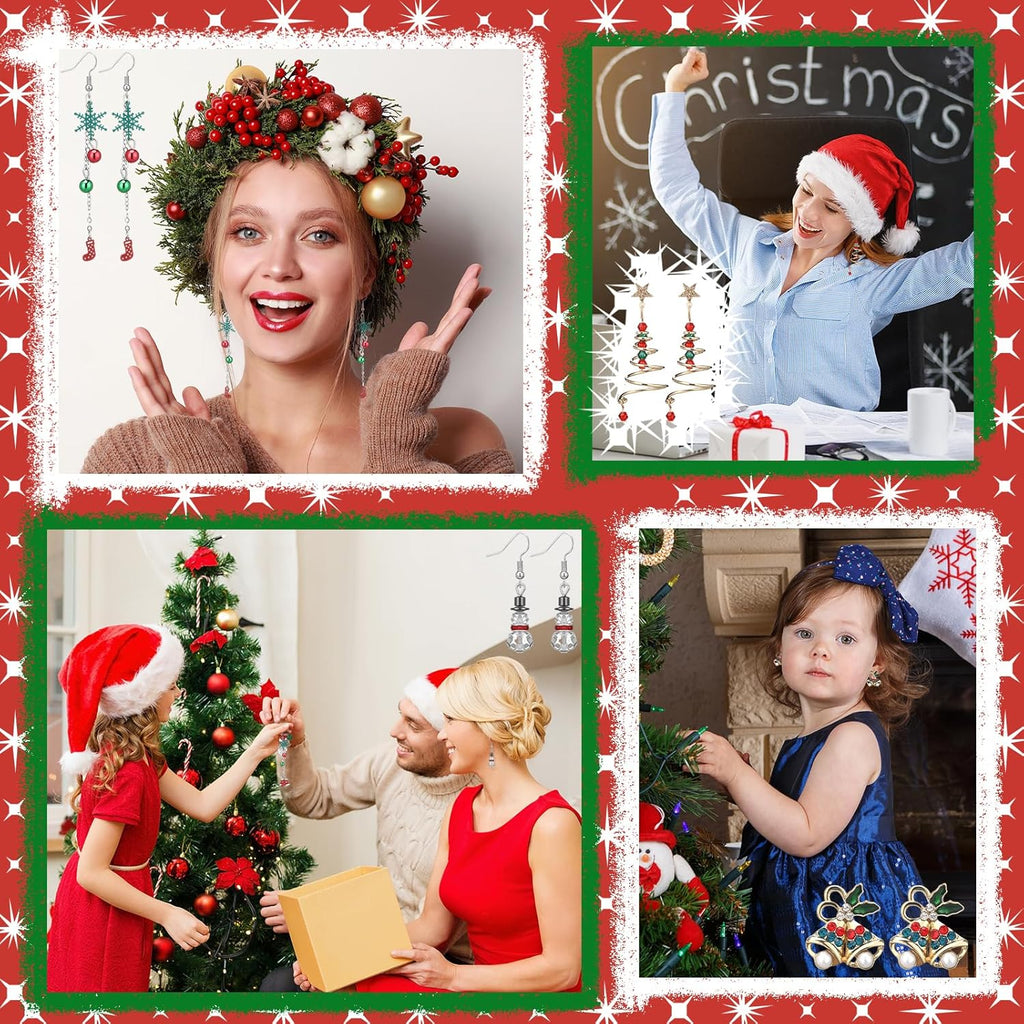 24 Pairs Christmas Earrings for Women Christmas Gifts Bulk Individually Packaged Xmas Holiday Dangle Earrings with Cards Festive Cute Snowflake Xmas Tree Snowman Santa Claus Jewelry Gifts - 我的商店我的商店我的商店