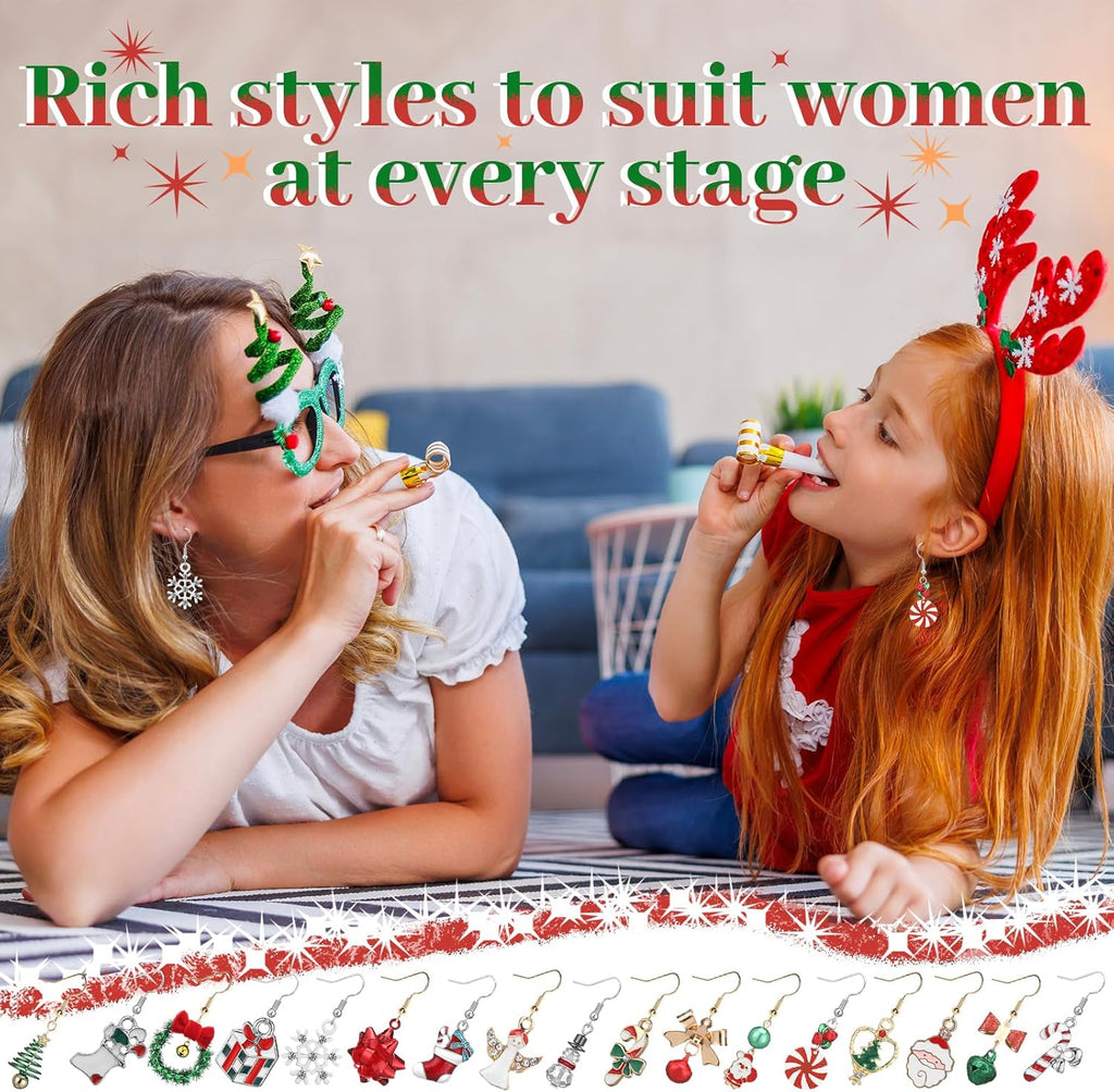 24 Pairs Christmas Earrings for Women Christmas Gifts Bulk Individually Packaged Xmas Holiday Dangle Earrings with Cards Festive Cute Snowflake Xmas Tree Snowman Santa Claus Jewelry Gifts - 我的商店我的商店我的商店
