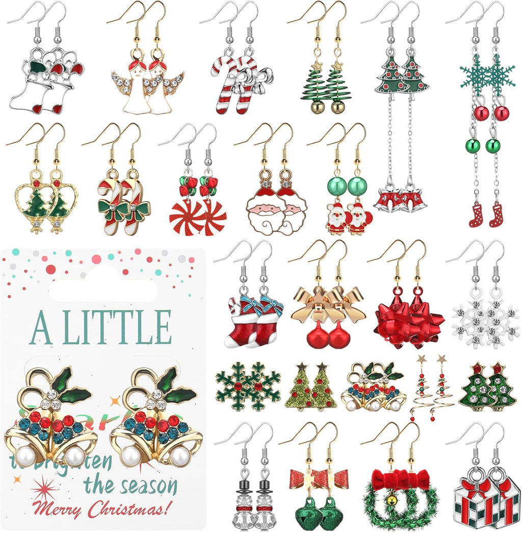 24 Pairs Christmas Earrings for Women Christmas Gifts Bulk Individually Packaged Xmas Holiday Dangle Earrings with Cards Festive Cute Snowflake Xmas Tree Snowman Santa Claus Jewelry Gifts - 我的商店我的商店我的商店