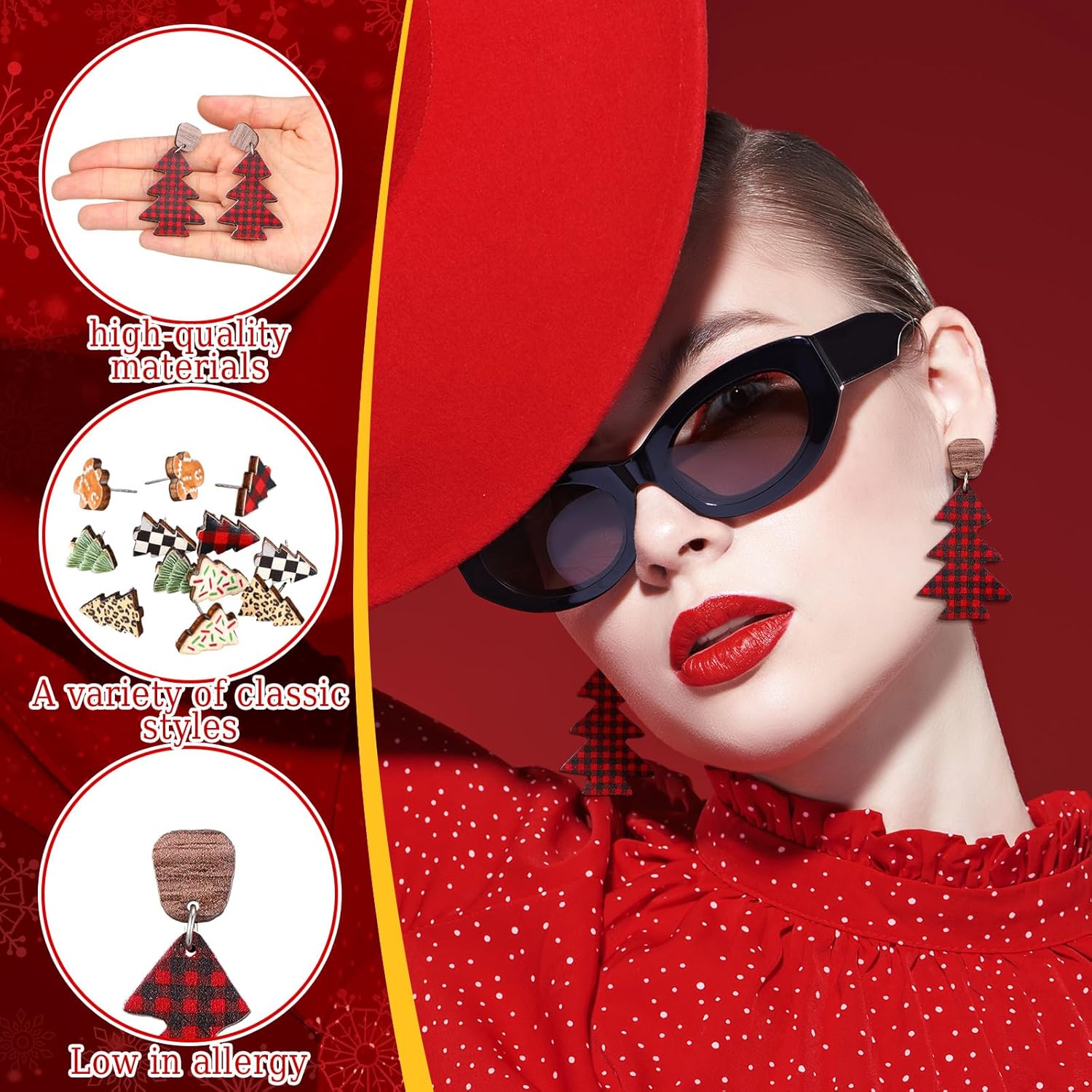 24 Pairs Christmas Earrings for Women Xmas Vintage Wooden Tree Drop Dangle Earrings Colorful Jewelry Gifts for Holiday - 我的商店我的商店我的商店