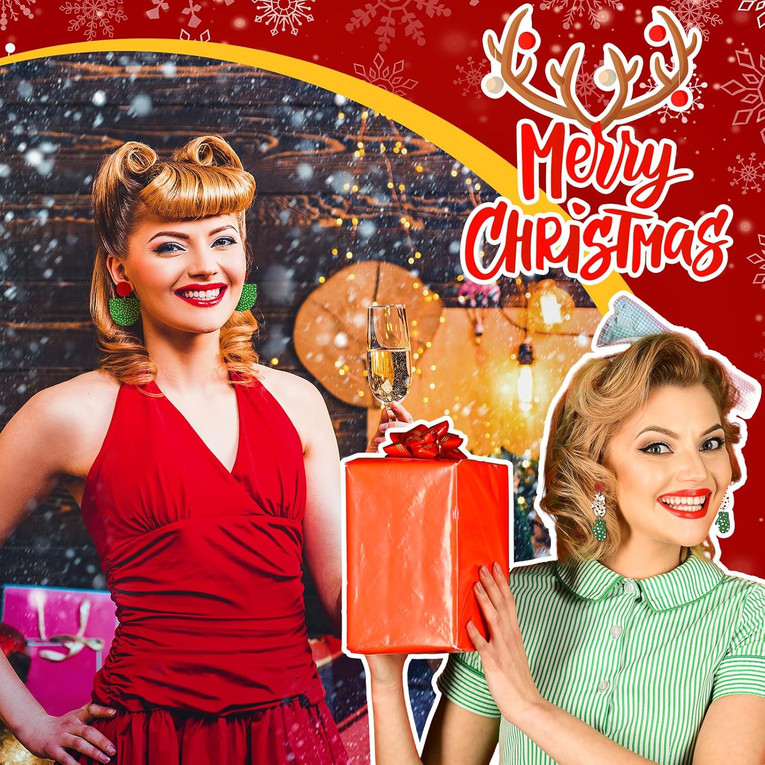 24 Pairs Christmas Earrings for Women Xmas Vintage Wooden Tree Drop Dangle Earrings Colorful Jewelry Gifts for Holiday - 我的商店我的商店我的商店