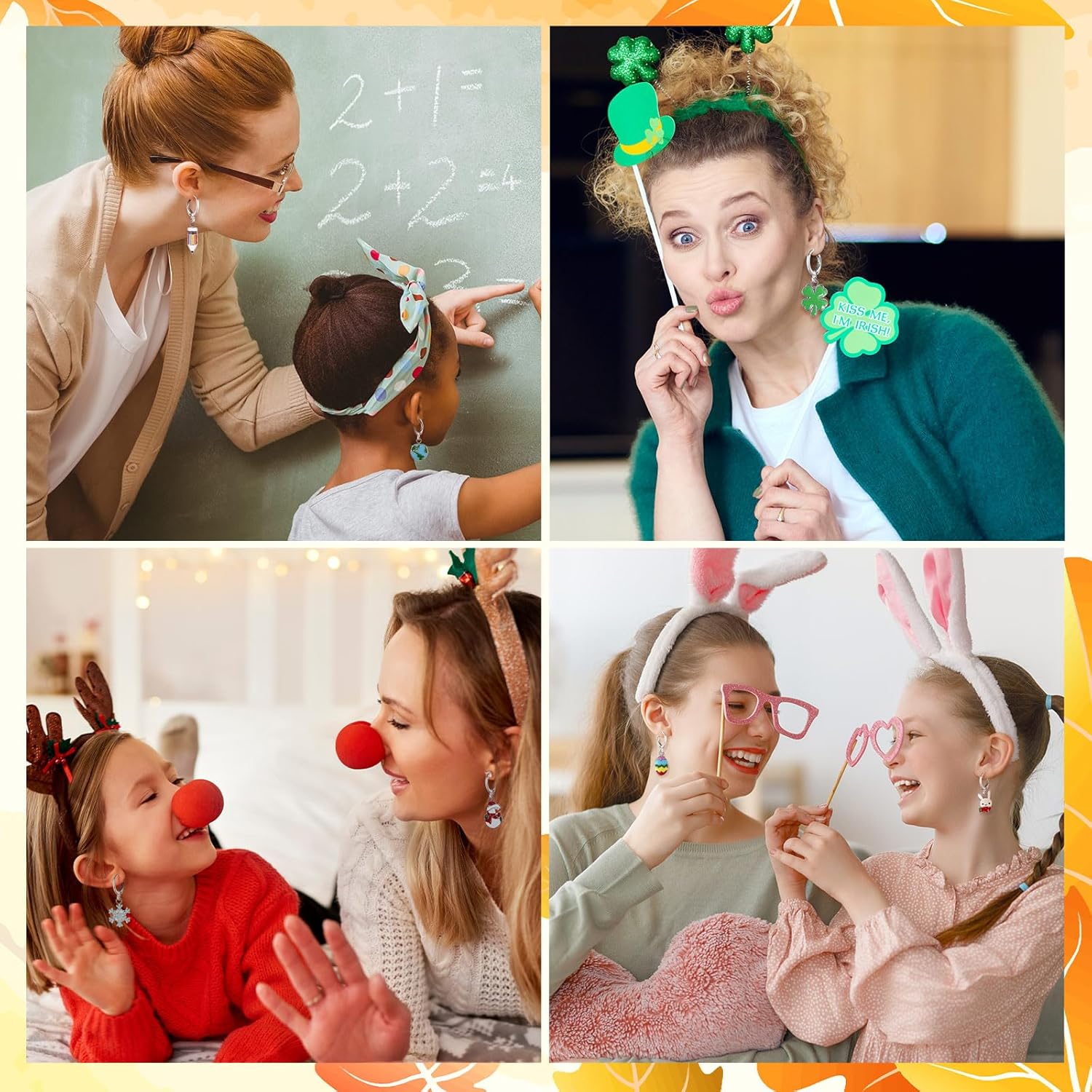 24 Pairs Hypoallergenic Halloween Christmas Earrings for Women Small Hoop Dangle Earrings Maple Leaf Ghost Pumpkin, Fall Thanksgiving Gift - 我的商店我的商店我的商店