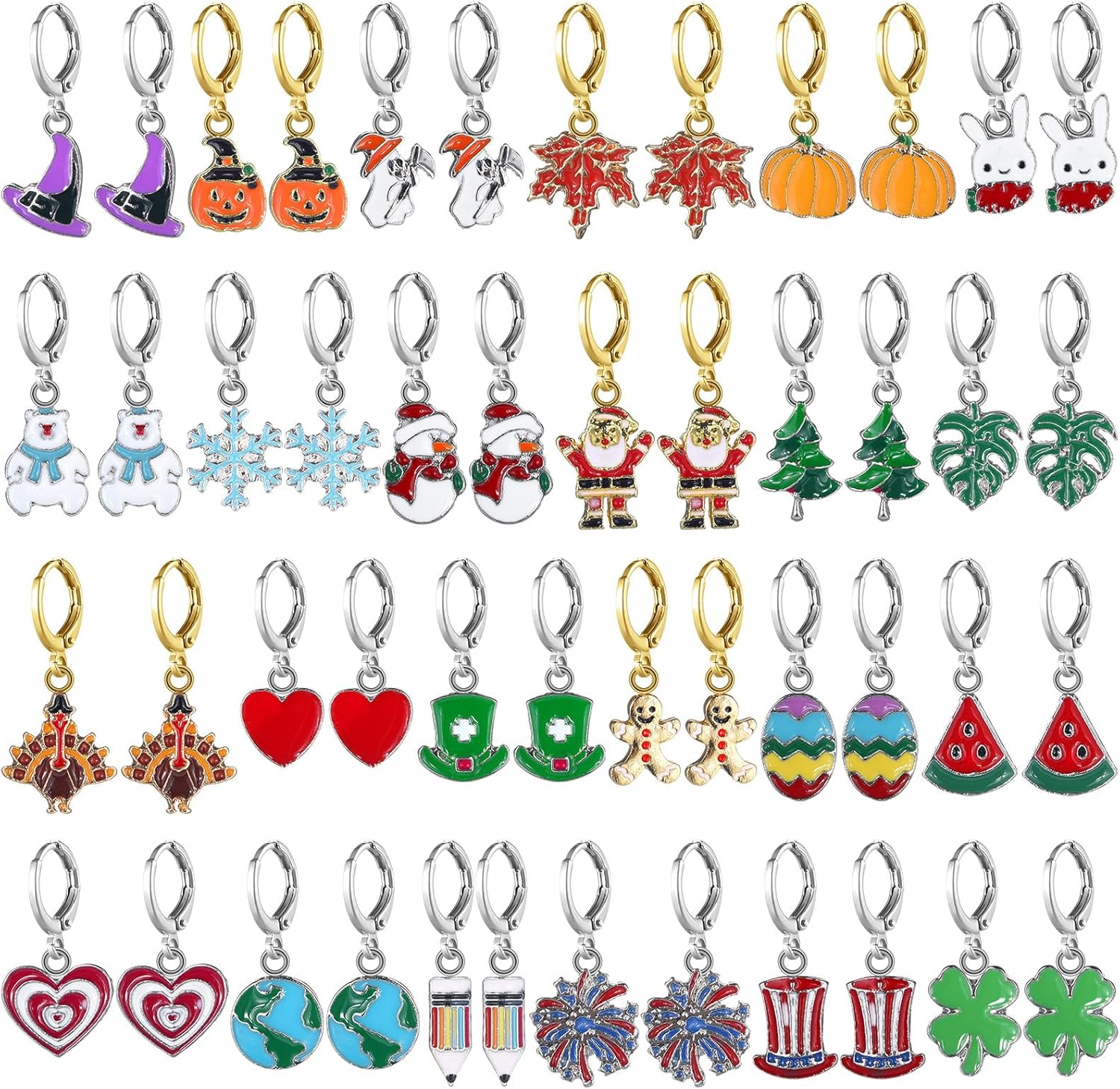 24 Pairs Hypoallergenic Halloween Christmas Earrings for Women Small Hoop Dangle Earrings Maple Leaf Ghost Pumpkin, Fall Thanksgiving Gift - 我的商店我的商店我的商店