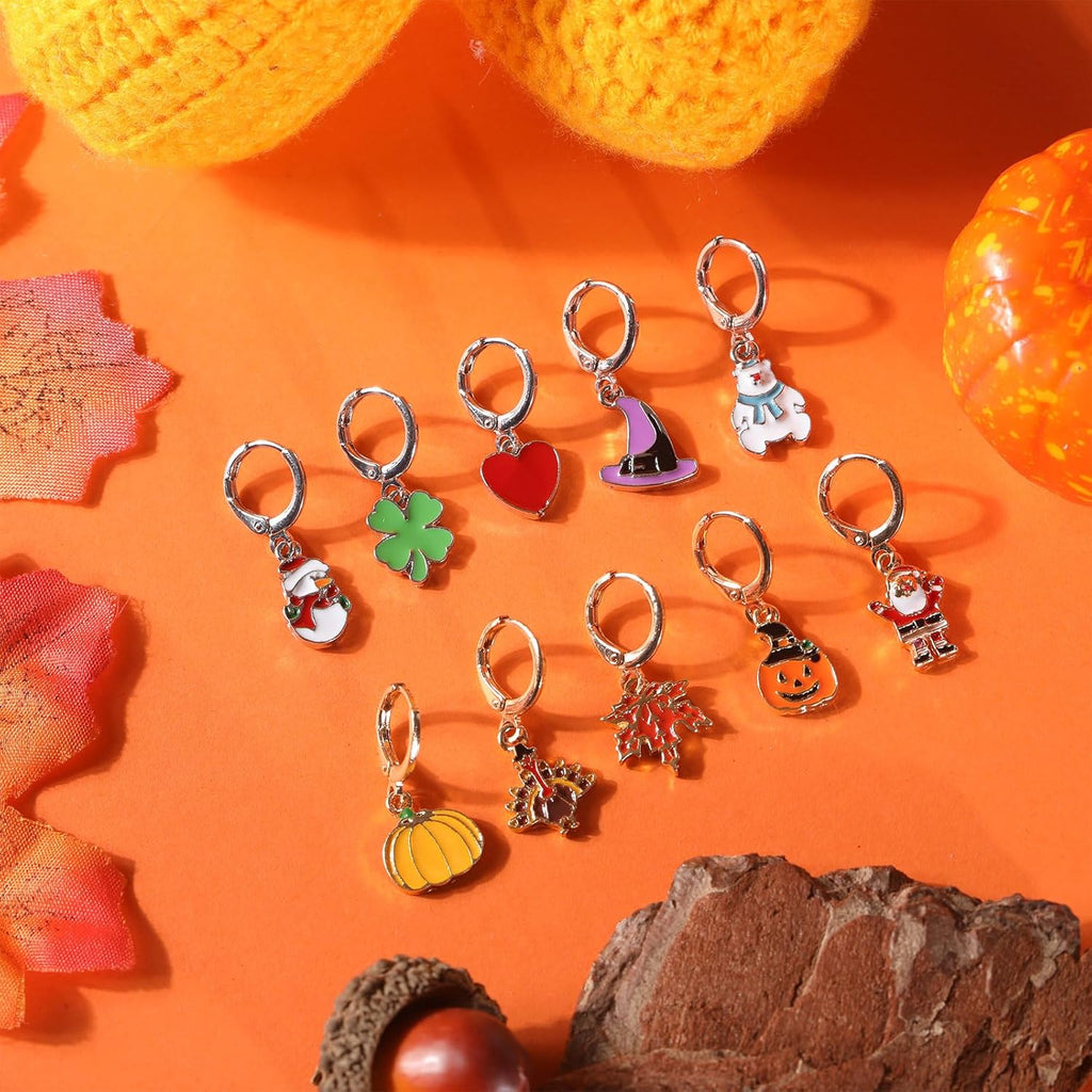 24 Pairs Hypoallergenic Halloween Christmas Earrings for Women Small Hoop Dangle Earrings Maple Leaf Ghost Pumpkin, Fall Thanksgiving Gift - 我的商店我的商店我的商店