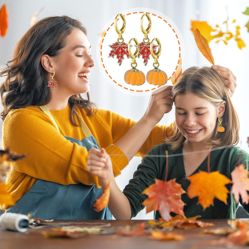 24 Pairs Hypoallergenic Halloween Christmas Earrings for Women Small Hoop Dangle Earrings Maple Leaf Ghost Pumpkin, Fall Thanksgiving Gift - 我的商店我的商店我的商店