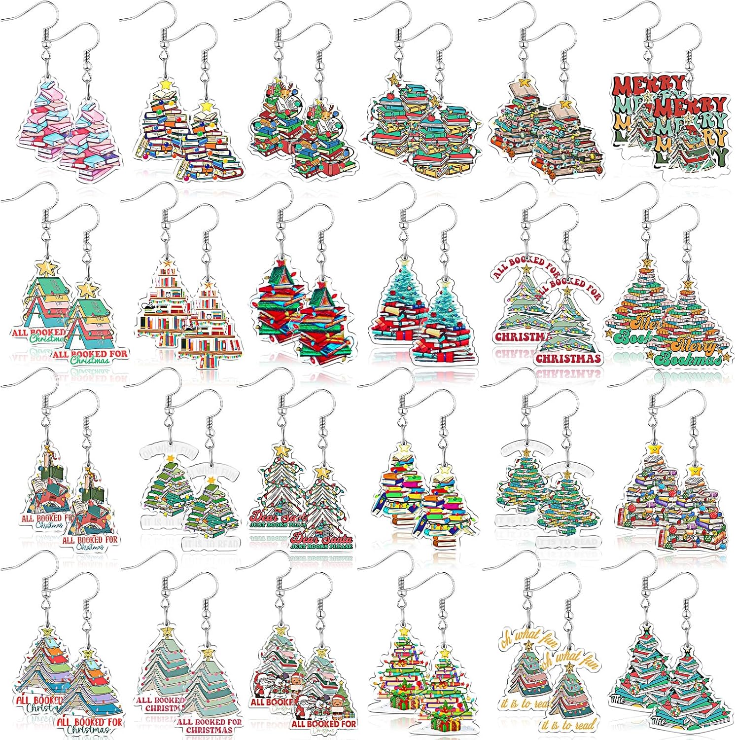 24 Pairs Pink Christmas Earrings for Women Christmas Dangle Earrings Xmas Tree Santa Jewelry for Holiday Party Gifts - 我的商店我的商店我的商店