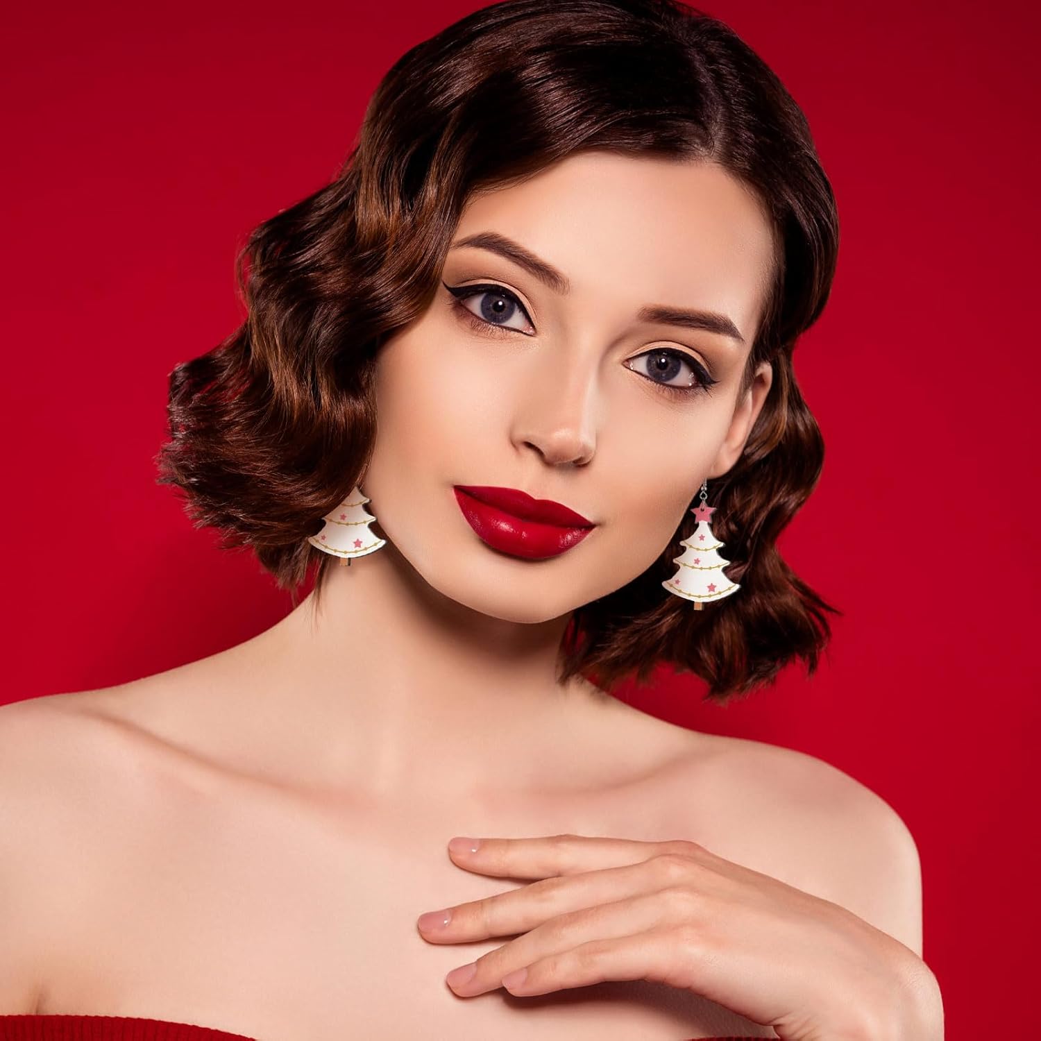 24 Pairs Pink Christmas Earrings for Women Christmas Dangle Earrings Xmas Tree Santa Jewelry for Holiday Party Gifts - 我的商店我的商店我的商店