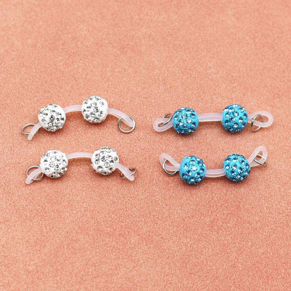 2Pairs Non - Piercing Nipple Rings Rhinestones Faux Nipple Barbells Adjustable Fake Nipple Chain Body Jewelry - QIAO CrystalQIAO CrystalQIAO Crystal