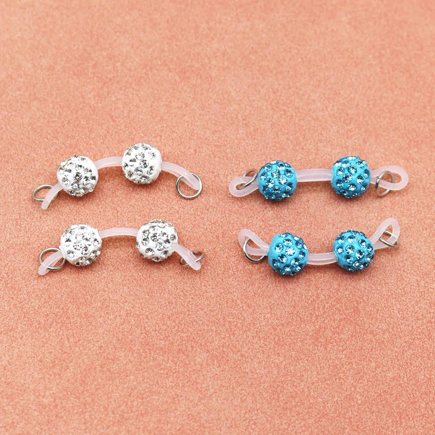2Pairs Non - Piercing Nipple Rings Rhinestones Faux Nipple Barbells Adjustable Fake Nipple Chain Body Jewelry - QIAO CrystalQIAO CrystalQIAO Crystal