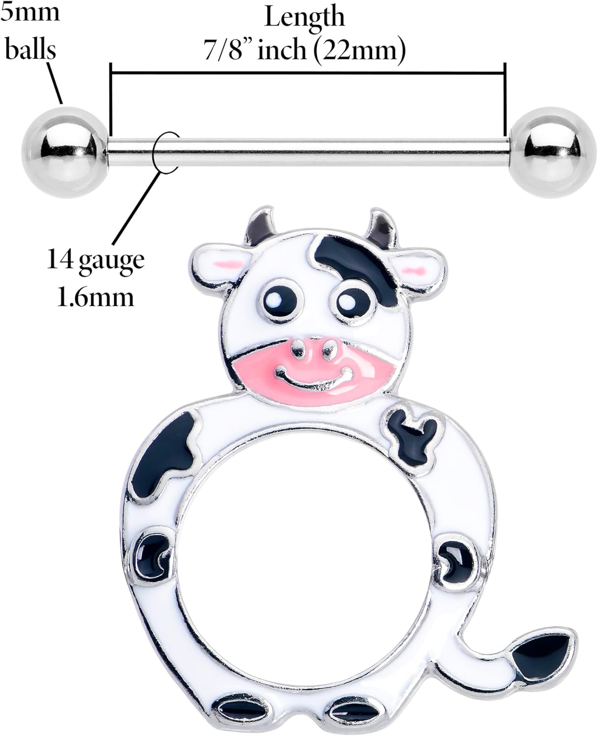 2Pc 14G Nipplerings Piercing Women 316L Stainless Steel Moo Cow Mens Nipple Shield Nipple Ring Set 14mm - QIAO CrystalQIAO CrystalQIAO Crystal