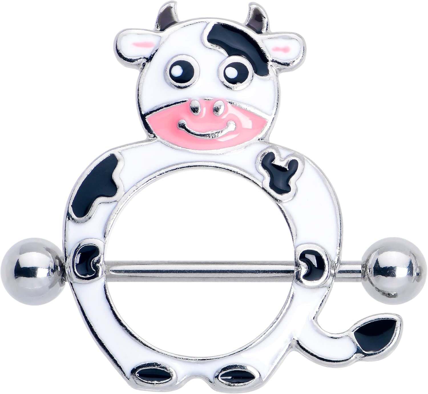 2Pc 14G Nipplerings Piercing Women 316L Stainless Steel Moo Cow Mens Nipple Shield Nipple Ring Set 14mm - QIAO CrystalQIAO CrystalQIAO Crystal