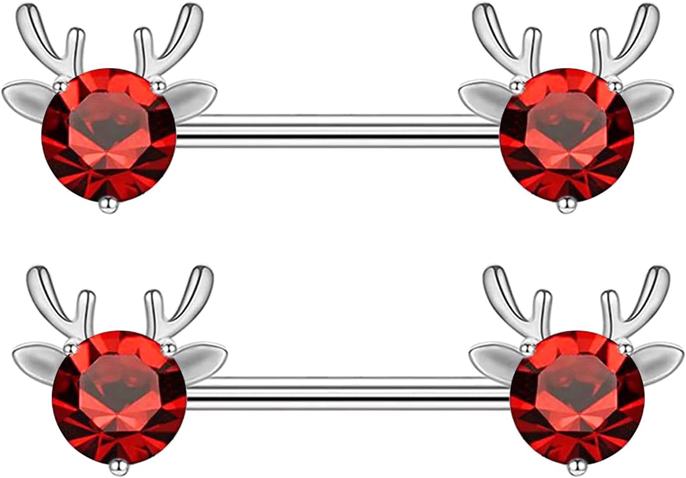 2PCS 14G 316L Stainless Steel Opal Nipple Rings Deer Head Nipple Barbell Nipple Piercings Jewelry for Women - QIAO CrystalQIAO CrystalQIAO Crystal