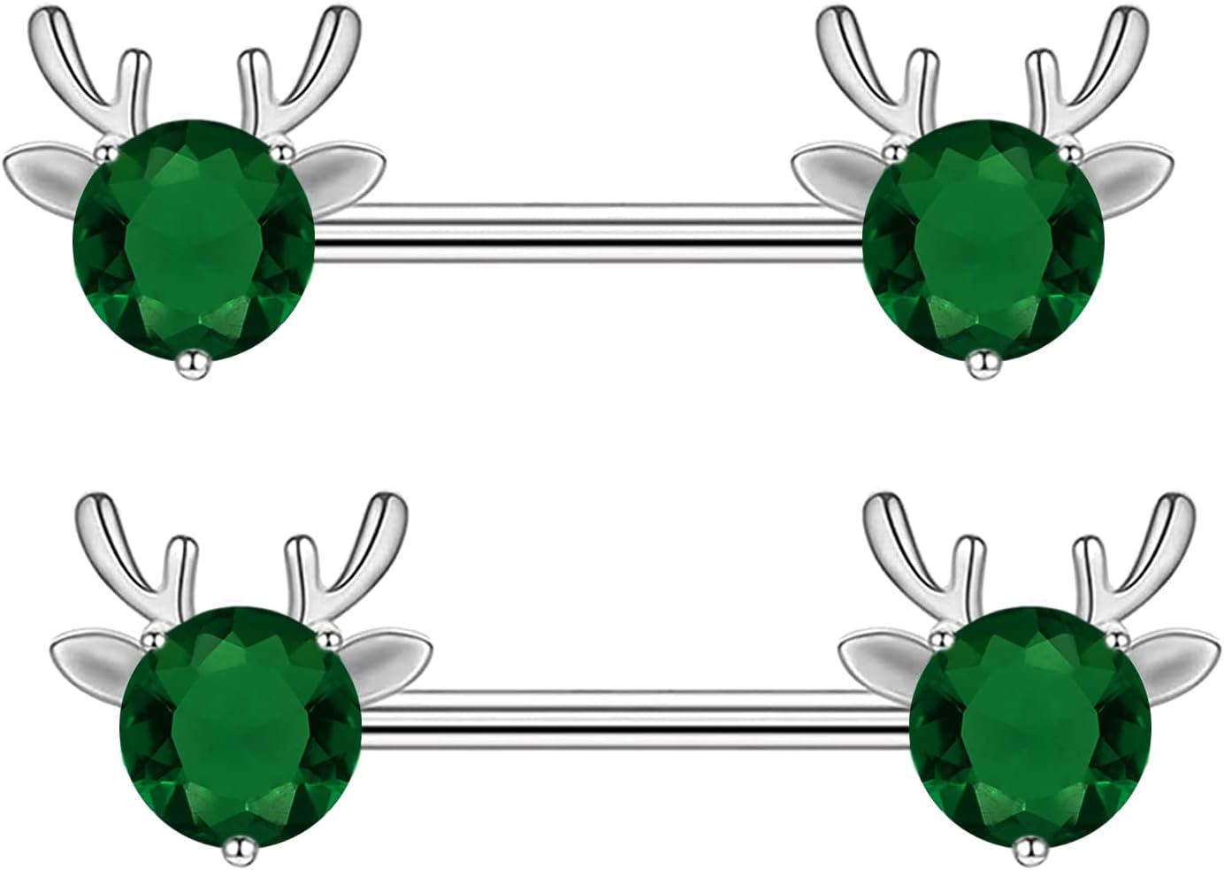 2PCS 14G 316L Stainless Steel Opal Nipple Rings Deer Head Nipple Barbell Nipple Piercings Jewelry for Women - QIAO CrystalQIAO CrystalQIAO Crystal