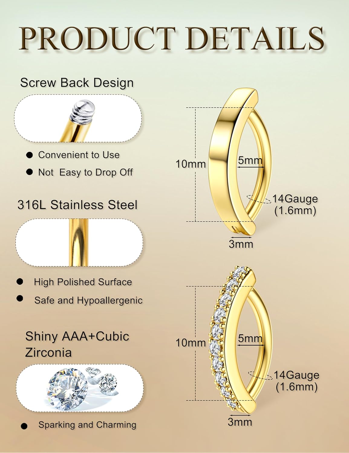 2Pcs 14G Clicker Belly Button Ring for Women Surgical Steel CZ Opal Belly Ring Simple Reverse Navel Rings Body Jewelry - 我的商店我的商店我的商店