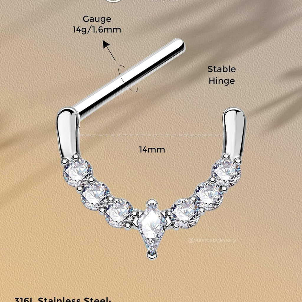 2PCS 14G Nipple Piercing Jewelry, 316l Surgical Steel Nipple Rings for Women Men, Clear CZ Hinged Segment Clicker Rings Hoops - Silver - QIAO CrystalQIAO CrystalQIAO Crystal