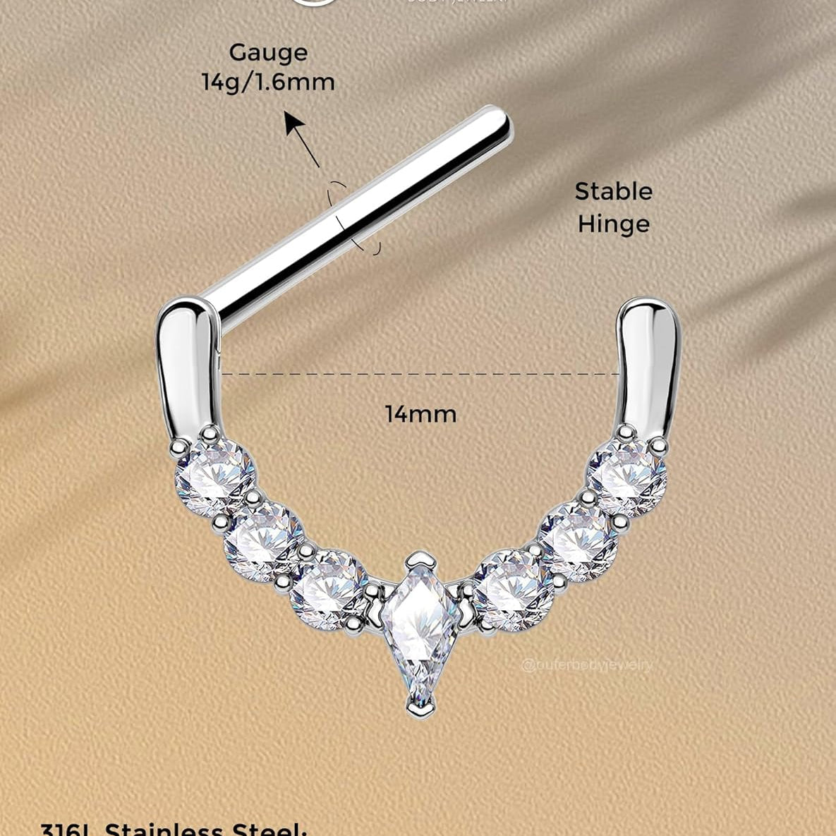 2PCS 14G Nipple Piercing Jewelry, 316l Surgical Steel Nipple Rings for Women Men, Clear CZ Hinged Segment Clicker Rings Hoops - Silver - QIAO CrystalQIAO CrystalQIAO Crystal