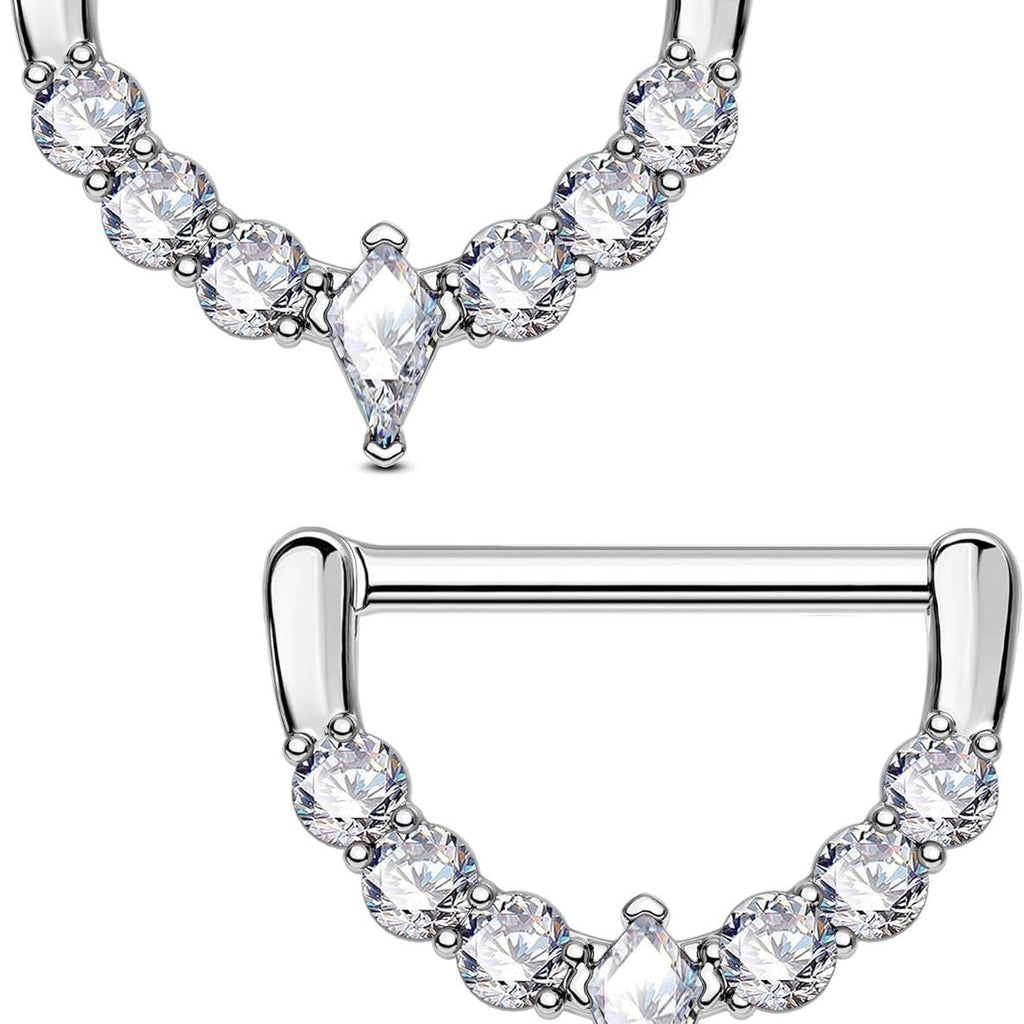 2PCS 14G Nipple Piercing Jewelry, 316l Surgical Steel Nipple Rings for Women Men, Clear CZ Hinged Segment Clicker Rings Hoops - Silver - QIAO CrystalQIAO CrystalQIAO Crystal