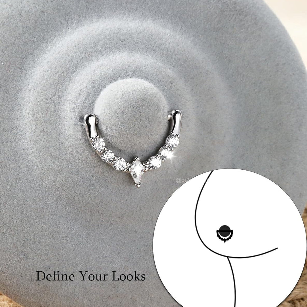 2PCS 14G Nipple Piercing Jewelry, 316l Surgical Steel Nipple Rings for Women Men, Clear CZ Hinged Segment Clicker Rings Hoops - Silver - QIAO CrystalQIAO CrystalQIAO Crystal