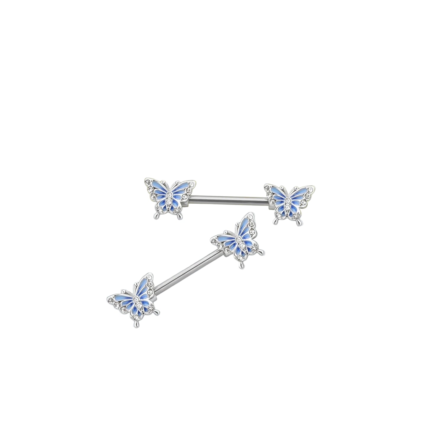 2PCS 14G Nipple Rings, Blue Butterfly Nipple Piercing Jewelry, 316l Surgical Steel Nipple Barbells,Nipple Rings For Women - QIAO CrystalQIAO CrystalQIAO Crystal