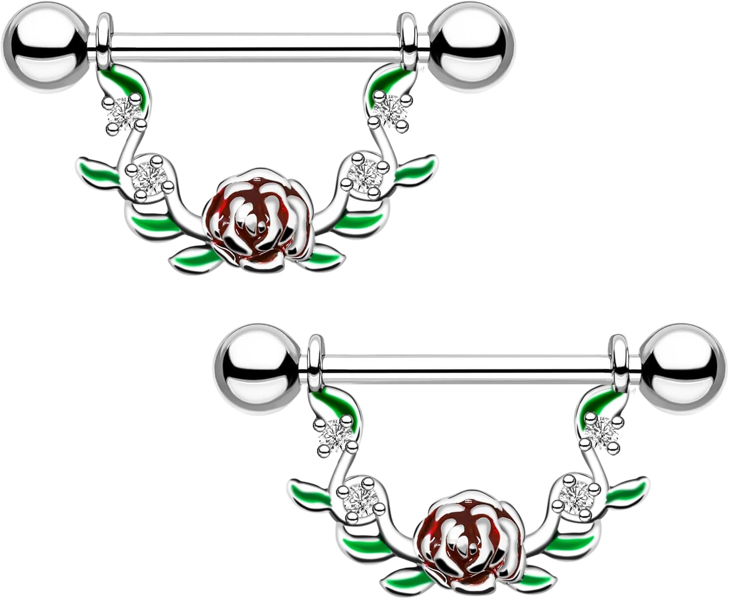 2pcs 14G Nipple Rings Flower Nipple Bars Surgial Steel 316L Nipple Piercing Jewelry Heart Nipple Barbell for Women - QIAO CrystalQIAO CrystalQIAO Crystal