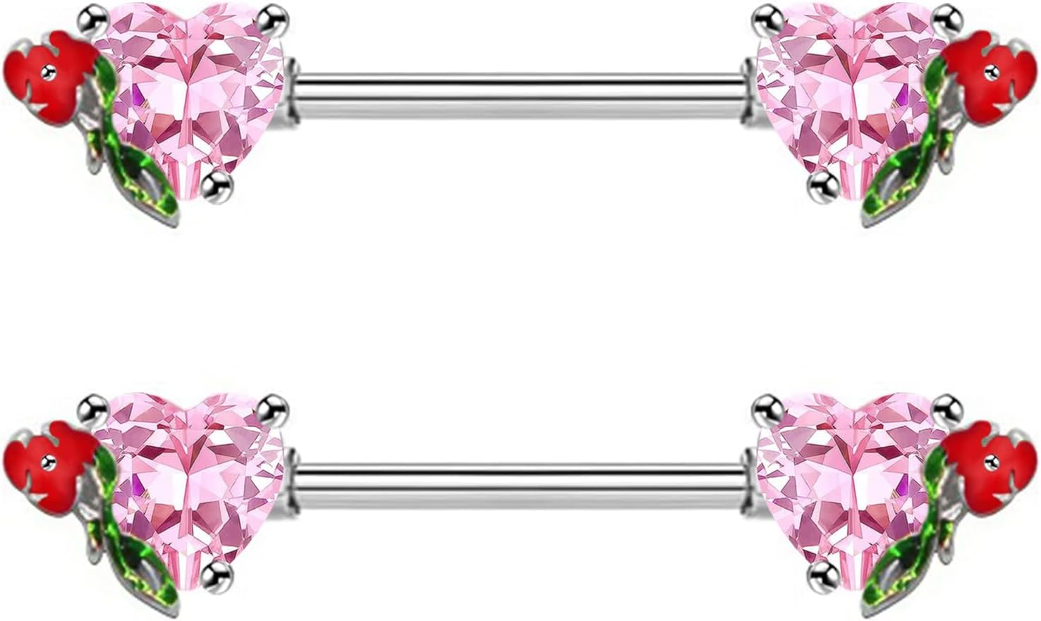 2pcs 14G Nipple Rings Flower Nipple Bars Surgial Steel 316L Nipple Piercing Jewelry Heart Nipple Barbell for Women - QIAO CrystalQIAO CrystalQIAO Crystal