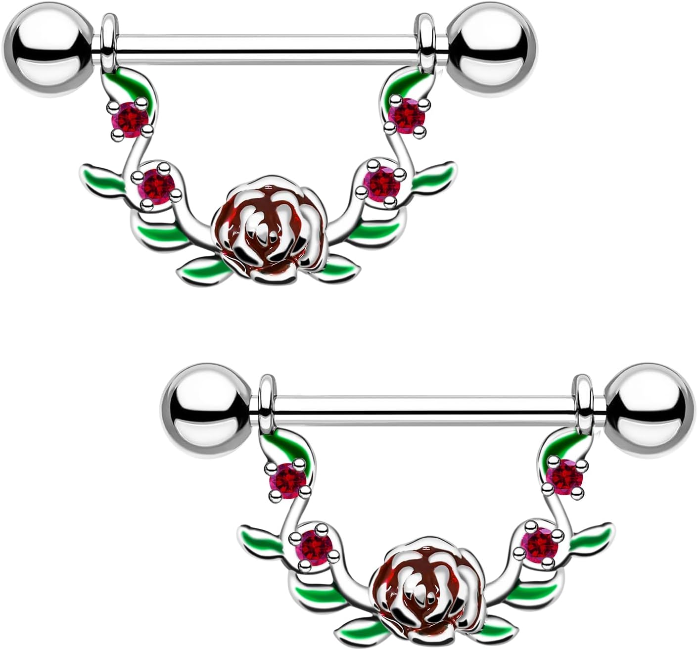 2pcs 14G Nipple Rings Flower Nipple Bars Surgial Steel 316L Nipple Piercing Jewelry Heart Nipple Barbell for Women - QIAO CrystalQIAO CrystalQIAO Crystal