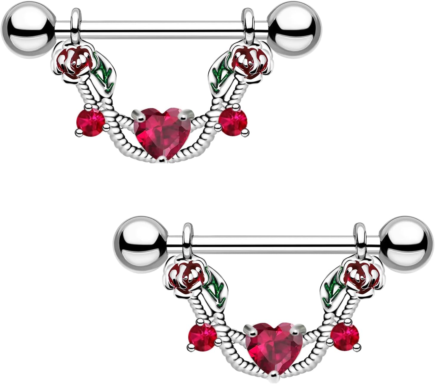 2pcs 14G Nipple Rings Flower Nipple Bars Surgial Steel 316L Nipple Piercing Jewelry Heart Nipple Barbell for Women - QIAO CrystalQIAO CrystalQIAO Crystal