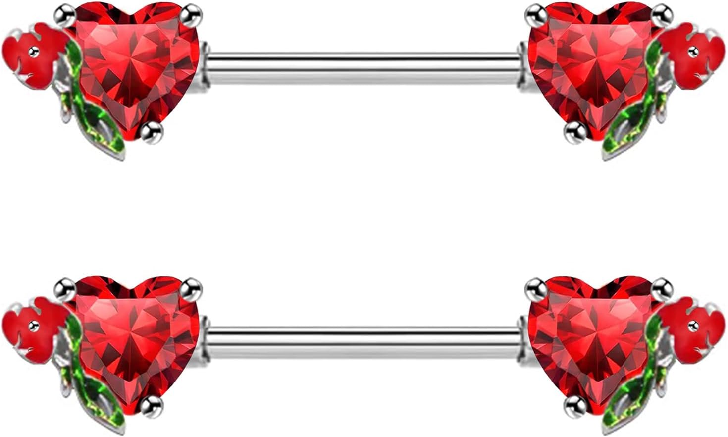 2pcs 14G Nipple Rings Flower Nipple Bars Surgial Steel 316L Nipple Piercing Jewelry Heart Nipple Barbell for Women - QIAO CrystalQIAO CrystalQIAO Crystal