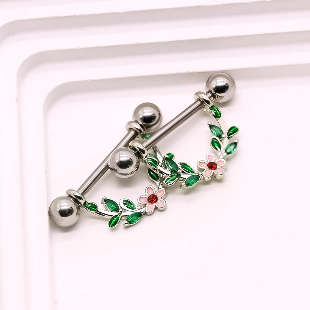 2pcs 14G Nipple Rings Flower Nipple Bars Surgial Steel 316L Nipple Piercing Jewelry Heart Nipple Barbell for Women - QIAO CrystalQIAO CrystalQIAO Crystal