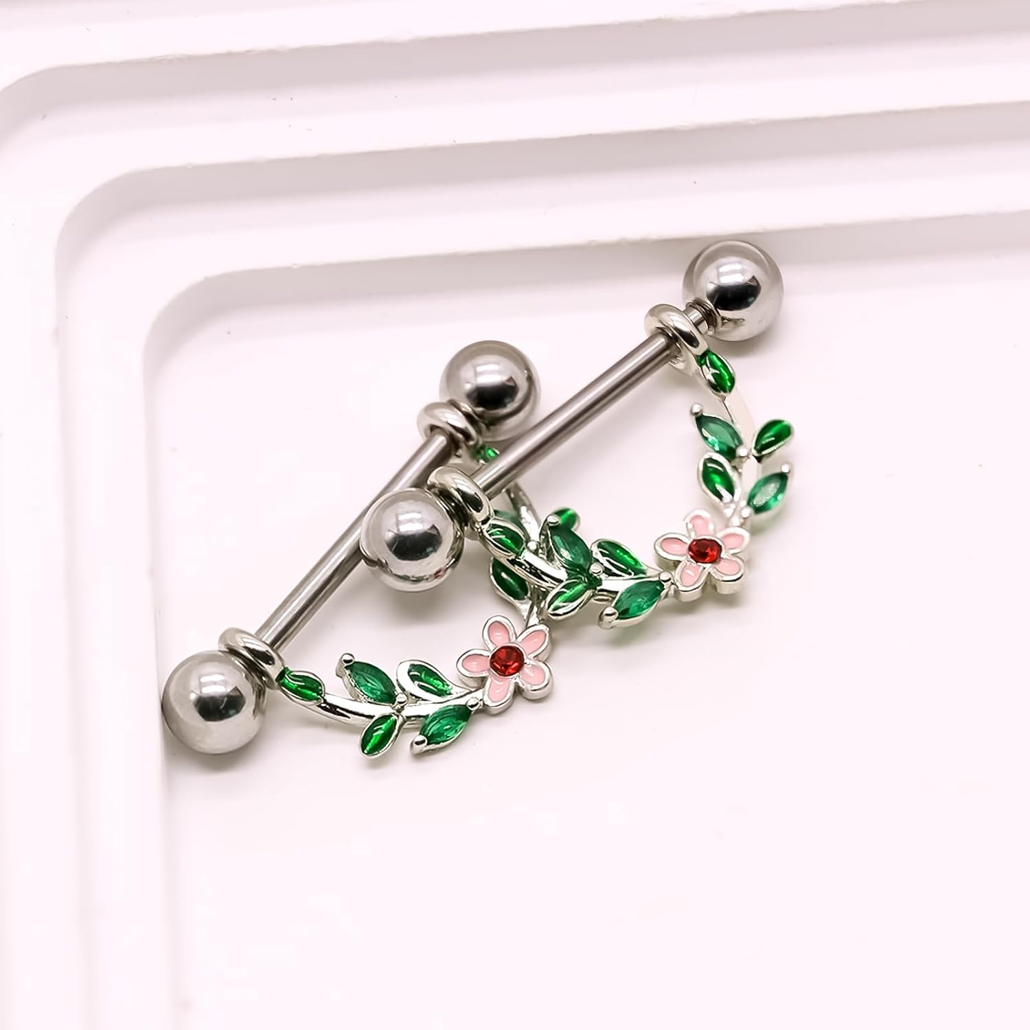 2pcs 14G Nipple Rings Flower Nipple Bars Surgial Steel 316L Nipple Piercing Jewelry Heart Nipple Barbell for Women - QIAO CrystalQIAO CrystalQIAO Crystal