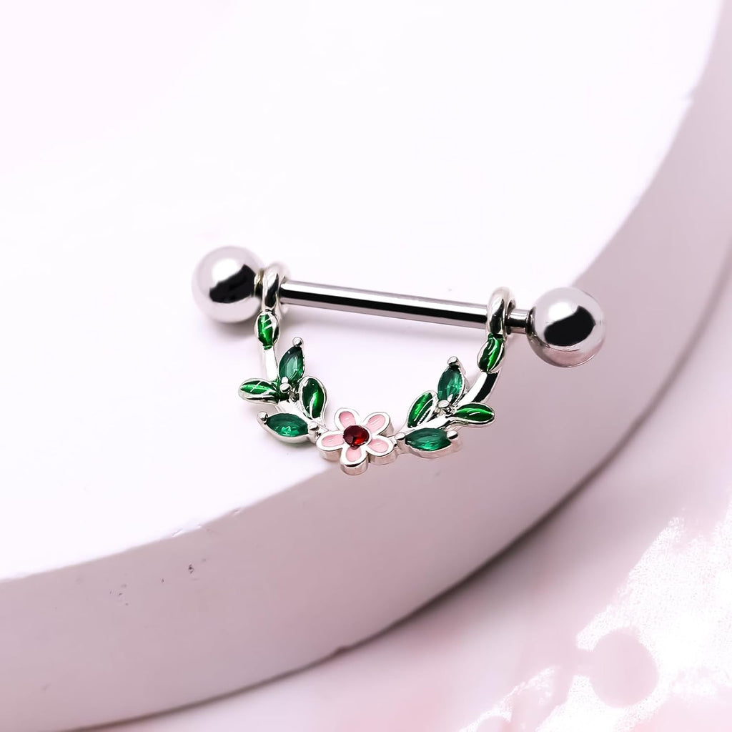 2pcs 14G Nipple Rings Flower Nipple Bars Surgial Steel 316L Nipple Piercing Jewelry Heart Nipple Barbell for Women - QIAO CrystalQIAO CrystalQIAO Crystal