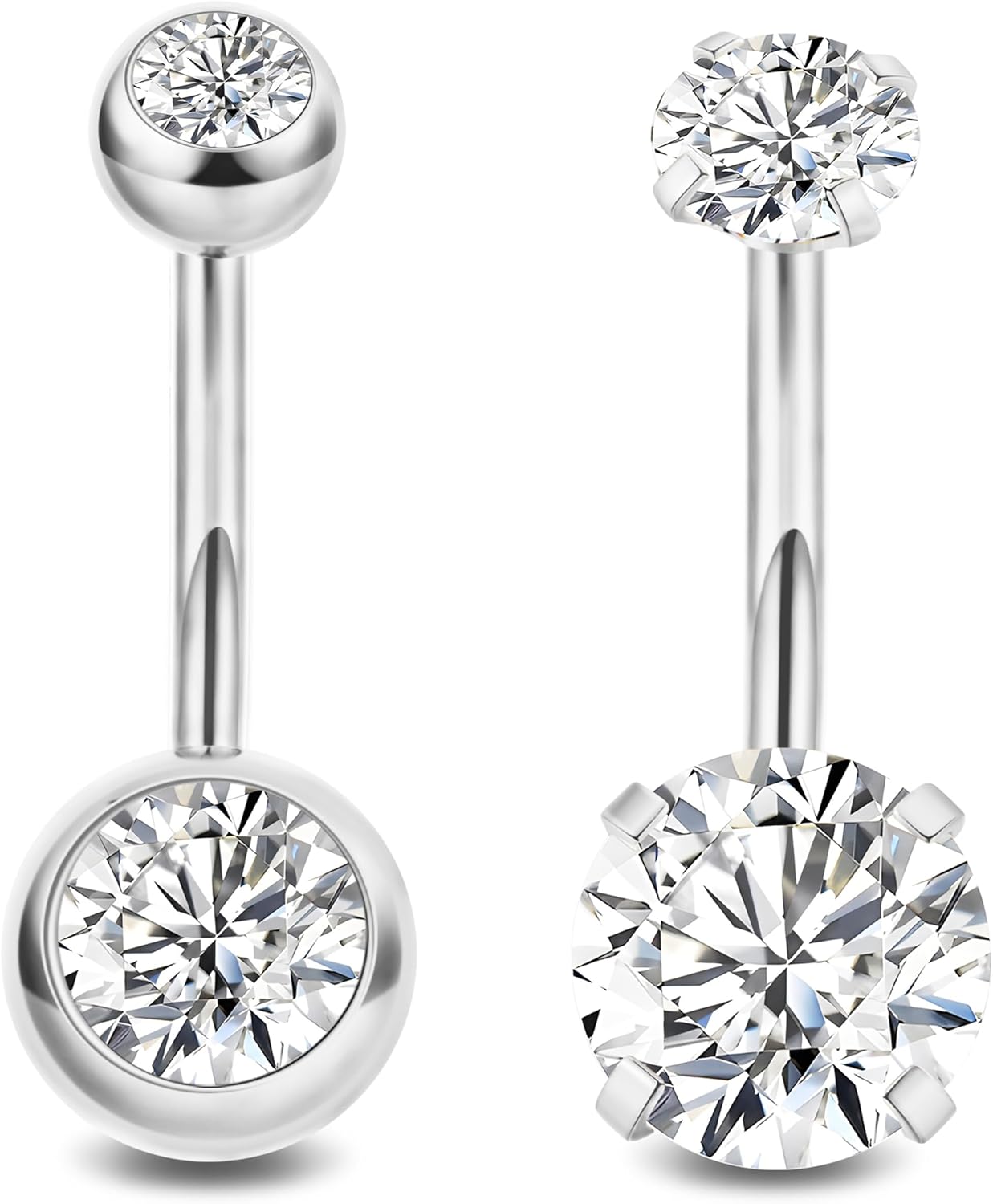 2PCS 14G Surgical Steel Belly Button Rings for Women Round CZ Navel Ring Long Belly Rings Belly Piercing Jewelry 6 - 16MM - 我的商店我的商店我的商店