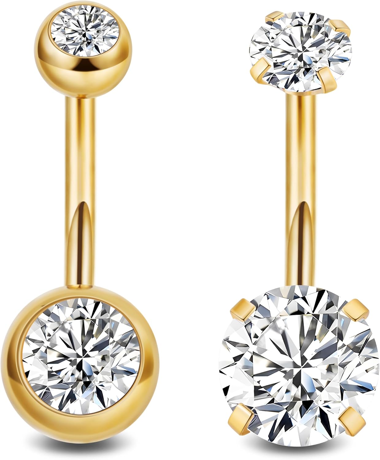 2PCS 14G Surgical Steel Belly Button Rings for Women Round CZ Navel Ring Long Belly Rings Belly Piercing Jewelry 6 - 16MM - 我的商店我的商店我的商店