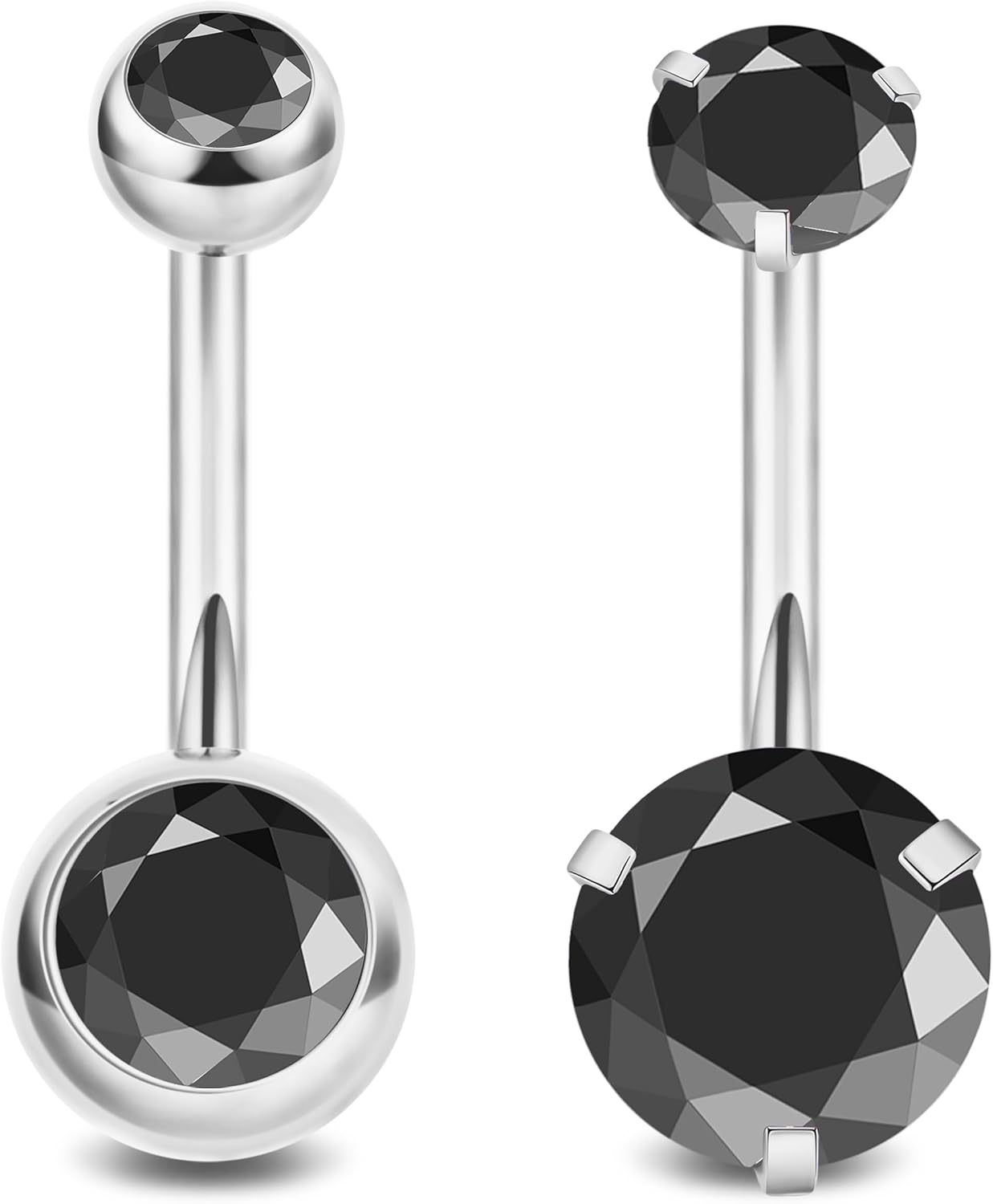 2PCS 14G Surgical Steel Belly Button Rings for Women Round CZ Navel Ring Long Belly Rings Belly Piercing Jewelry 6 - 16MM - 我的商店我的商店我的商店
