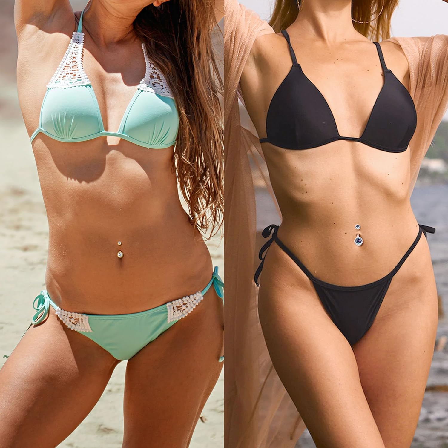 2PCS 14G Surgical Steel Belly Button Rings for Women Round CZ Navel Ring Long Belly Rings Belly Piercing Jewelry 6 - 16MM - 我的商店我的商店我的商店