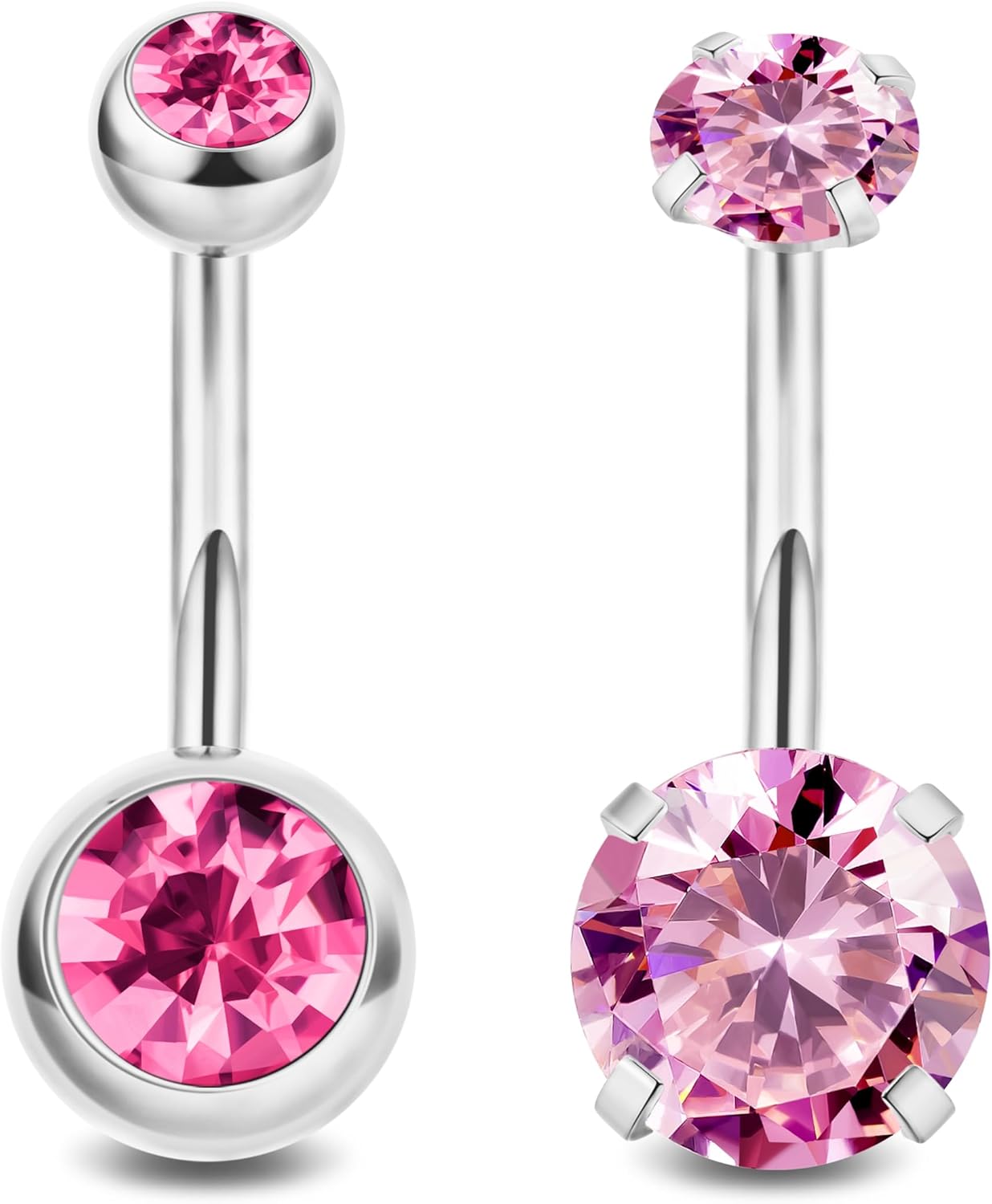 2PCS 14G Surgical Steel Belly Button Rings for Women Round CZ Navel Ring Long Belly Rings Belly Piercing Jewelry 6 - 16MM - 我的商店我的商店我的商店