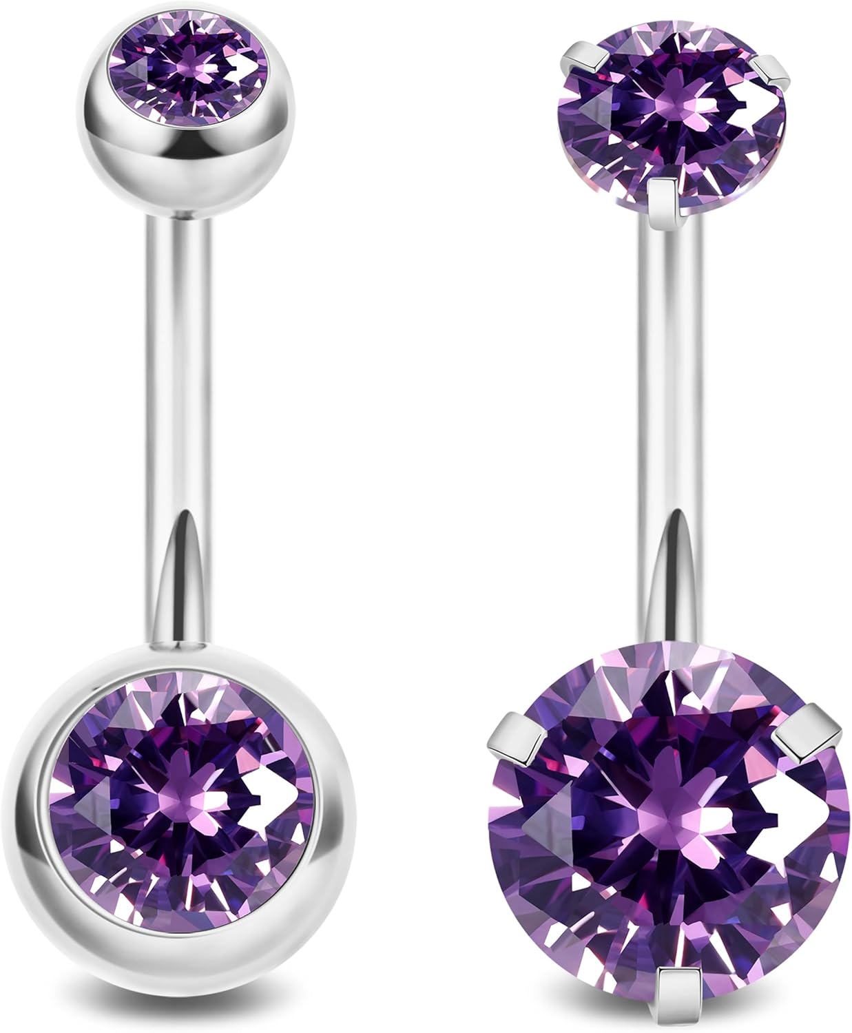 2PCS 14G Surgical Steel Belly Button Rings for Women Round CZ Navel Ring Long Belly Rings Belly Piercing Jewelry 6 - 16MM - 我的商店我的商店我的商店