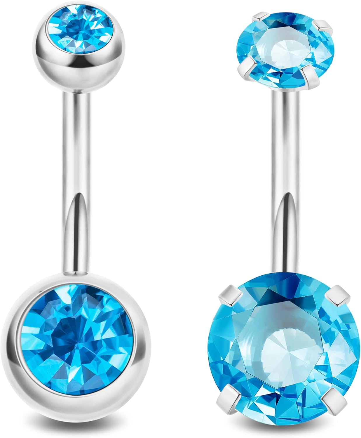 2PCS 14G Surgical Steel Belly Button Rings for Women Round CZ Navel Ring Long Belly Rings Belly Piercing Jewelry 6 - 16MM - 我的商店我的商店我的商店