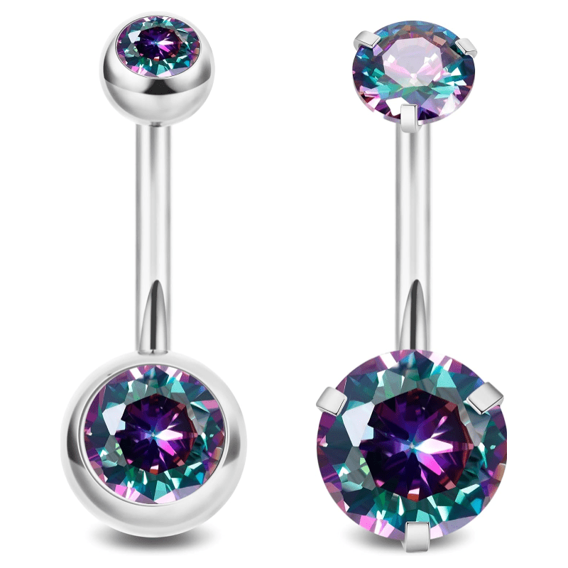 2PCS 14G Surgical Steel Belly Button Rings for Women Round CZ Navel Ring Long Belly Rings Belly Piercing Jewelry 6 - 16MM - 我的商店我的商店我的商店