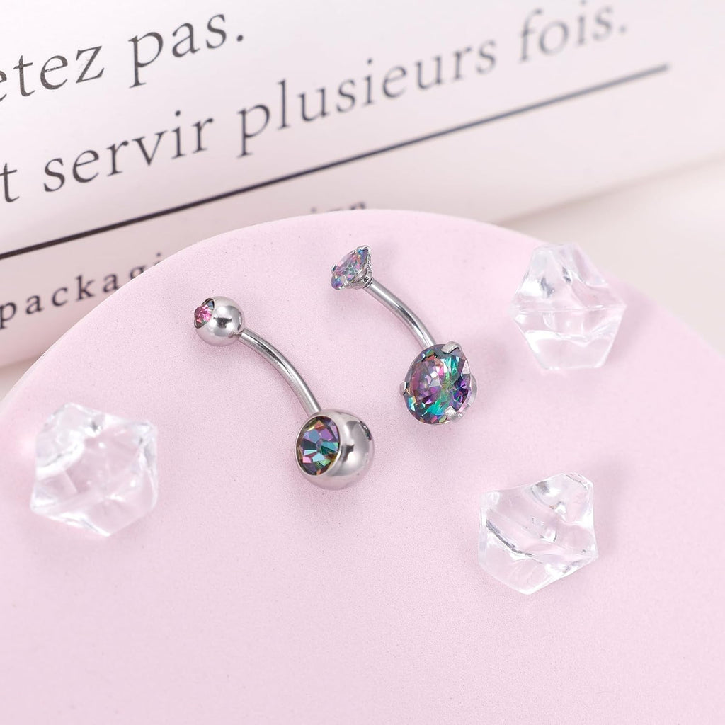 2PCS 14G Surgical Steel Belly Button Rings for Women Round CZ Navel Ring Long Belly Rings Belly Piercing Jewelry 6 - 16MM - 我的商店我的商店我的商店