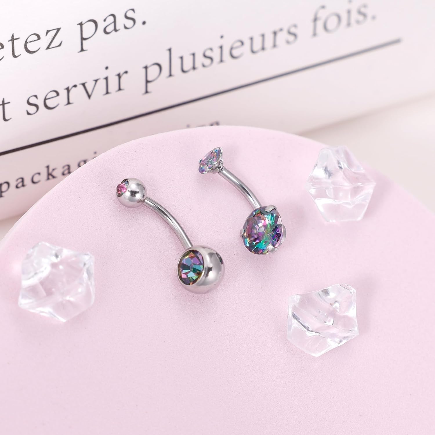 2PCS 14G Surgical Steel Belly Button Rings for Women Round CZ Navel Ring Long Belly Rings Belly Piercing Jewelry 6 - 16MM - 我的商店我的商店我的商店