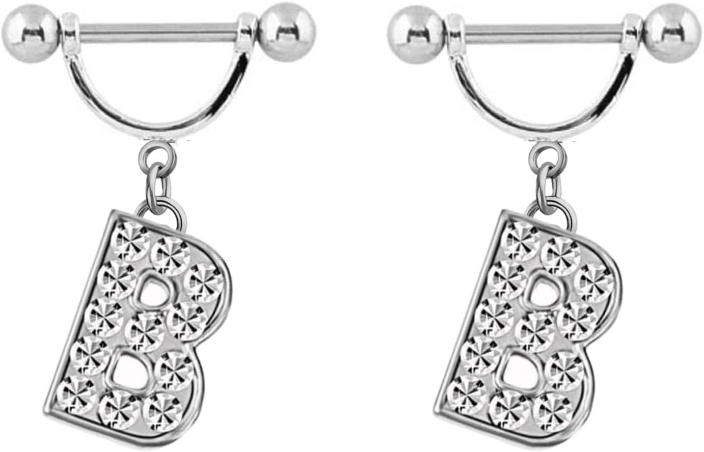 2Pcs 14GA Stainless Steel Nipple Rings Name Initial Letter Nipple Barbell for Women Men English Alphabet Hypoallergenic Body Piercing Jewelry - QIAO CrystalQIAO CrystalQIAO Crystal