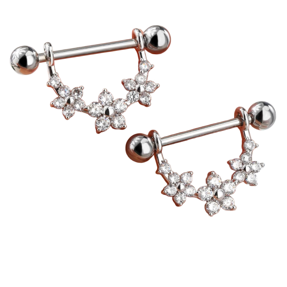 2PCS 316L Stainless Steel Nipple Piercing Jewelry - 14G Flower Nipple Rings For Women, 14mm Body Piercing Jewelry - QIAO CrystalQIAO CrystalQIAO Crystal