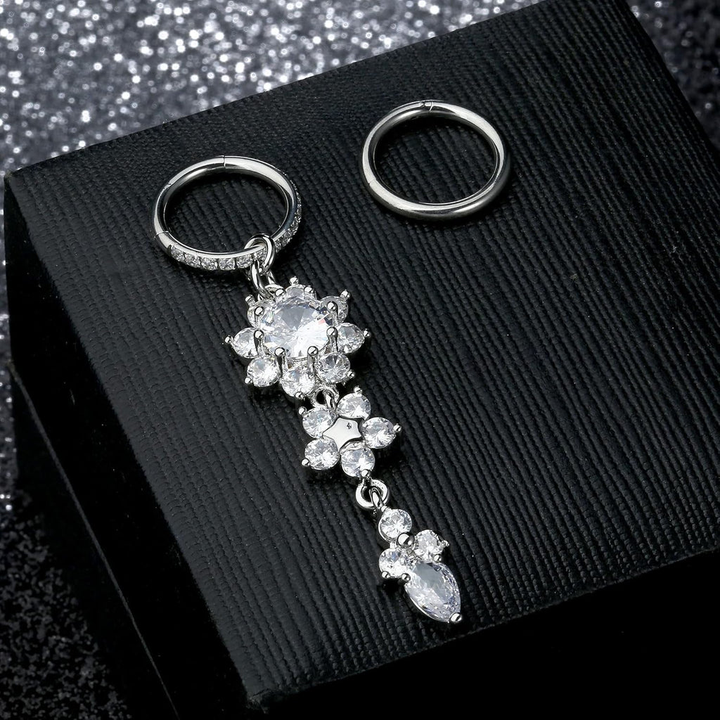 2Pcs Belly Button Rings for Women Surgical Stainless Steel Clicker Belly Rings Hoop CZ Heart Butterfly Dangle Navel Rings Belly Piercing Jewelry Silver Tone 14G - 我的商店我的商店我的商店