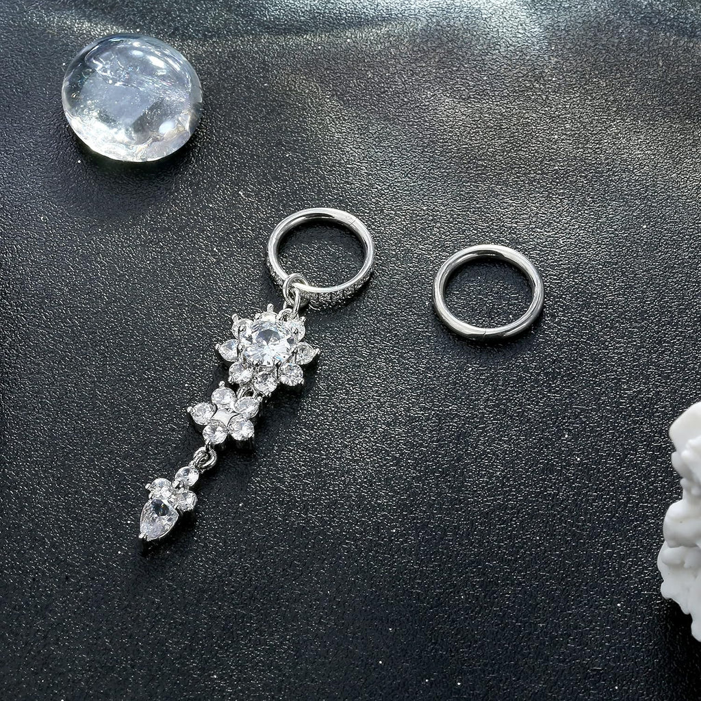 2Pcs Belly Button Rings for Women Surgical Stainless Steel Clicker Belly Rings Hoop CZ Heart Butterfly Dangle Navel Rings Belly Piercing Jewelry Silver Tone 14G - 我的商店我的商店我的商店